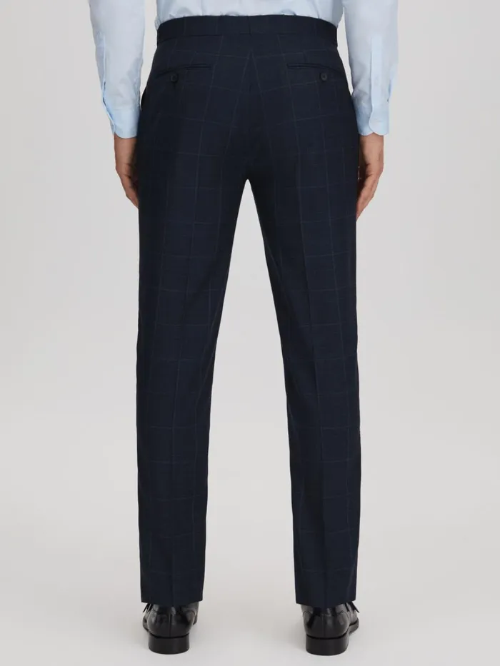 Men Reiss Suits and Tailoring Klink Wool Check Adjuster Trousers Navy