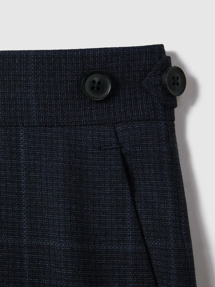 Men Reiss Suits and Tailoring Klink Wool Check Adjuster Trousers Navy