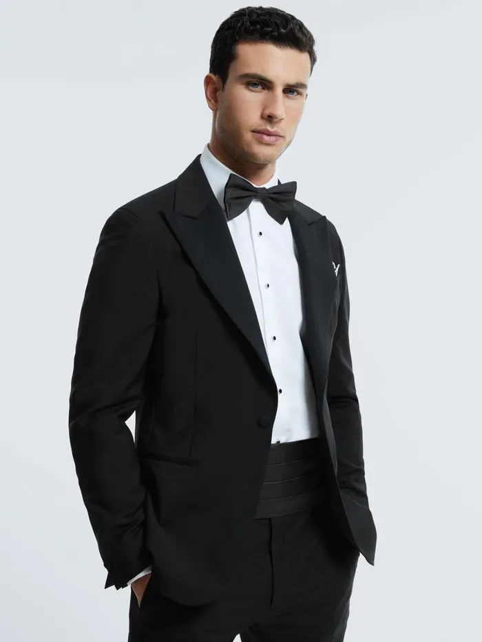 Men Reiss Suits and Tailoring Wool Blend Slim Fit Single Breasted Tuxedo Jacket Black