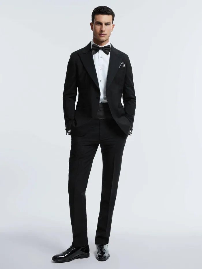 Men Reiss Suits and Tailoring Wool Blend Slim Fit Single Breasted Tuxedo Jacket Black