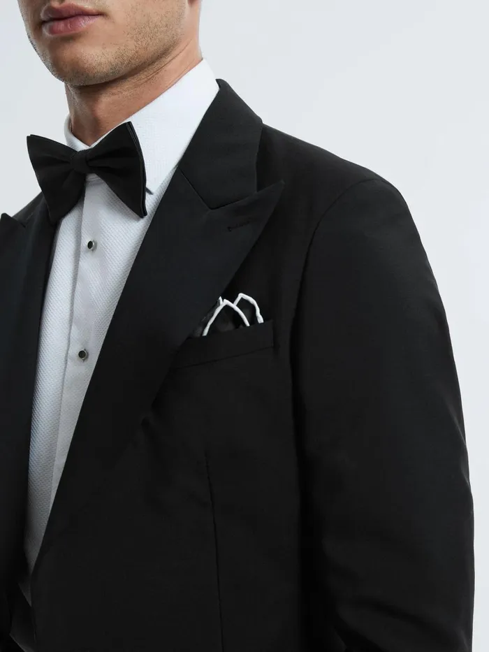 Men Reiss Suits and Tailoring Wool Blend Slim Fit Single Breasted Tuxedo Jacket Black