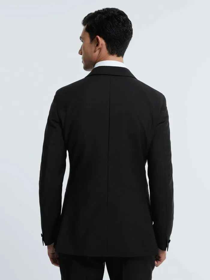 Men Reiss Suits and Tailoring Wool Blend Slim Fit Single Breasted Tuxedo Jacket Black