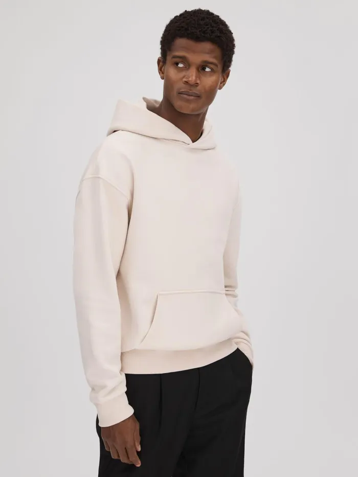 Men Reiss Sweats Hoodies and Joggers Alexander Casual Fit Cotton Hoodie Off White
