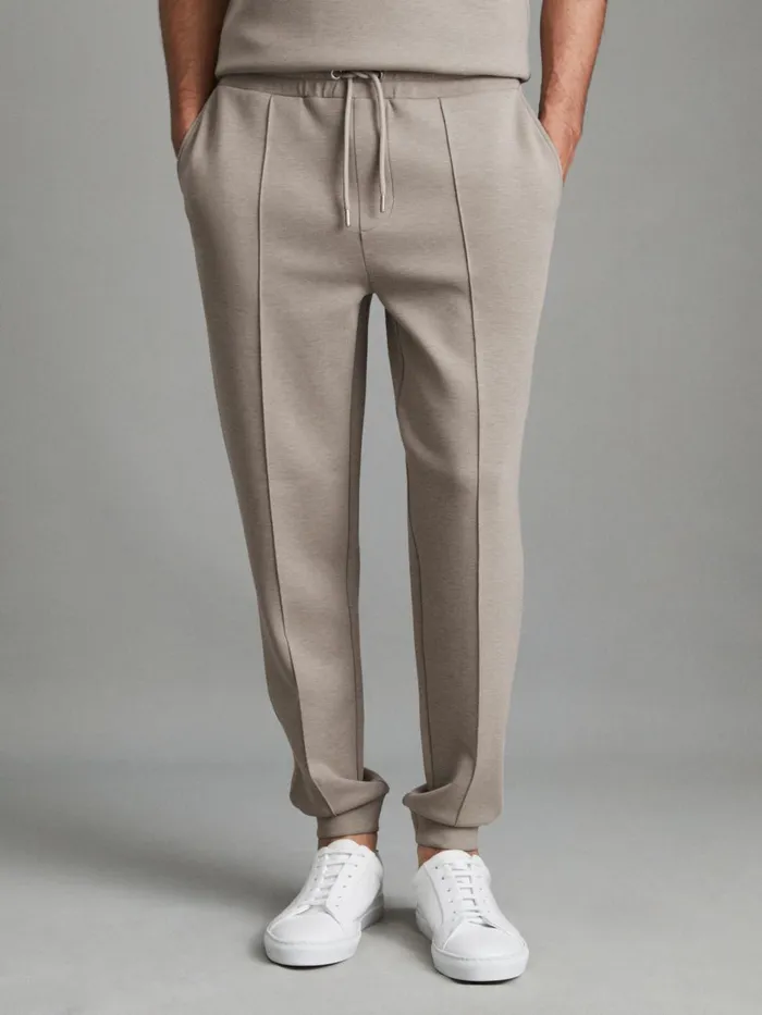 Men Reiss Sweats Hoodies and Joggers Premier Interlock Jersey Drawstring Joggers Taupe