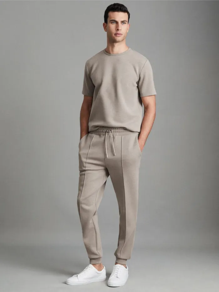 Men Reiss Sweats Hoodies and Joggers Premier Interlock Jersey Drawstring Joggers Taupe