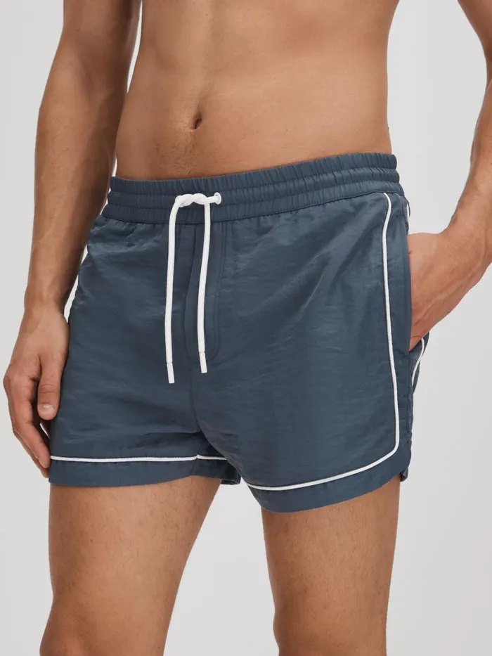 Men Reiss Swimwear Azure Piped Drawstring Swim Shorts Airforce Blue