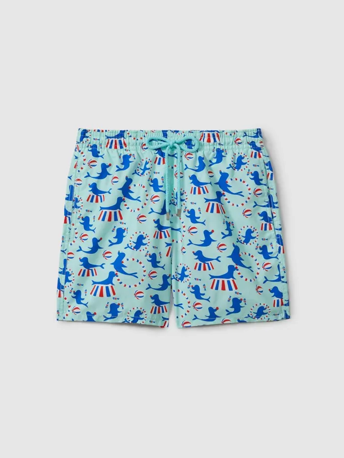 Men Reiss Swimwear Printed Drawstring Swim Shorts Thalassa Blue Print