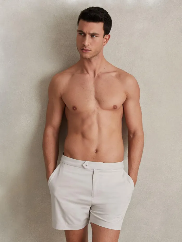 Men Reiss Swimwear Sun Side Adjuster Swim Shorts Off White