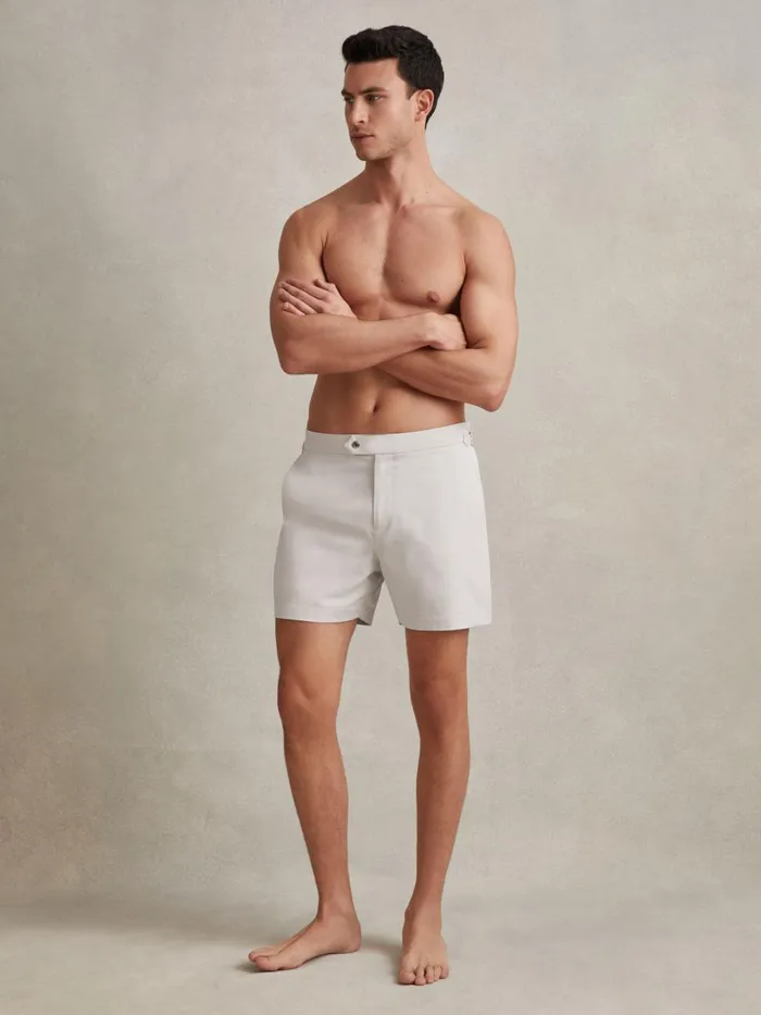 Men Reiss Swimwear Sun Side Adjuster Swim Shorts Off White