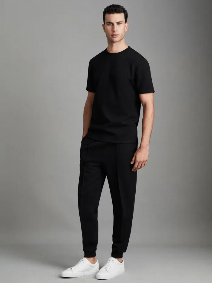 Men Reiss TShirts Bradley Interlock Jersey Crew Neck TShirt Black