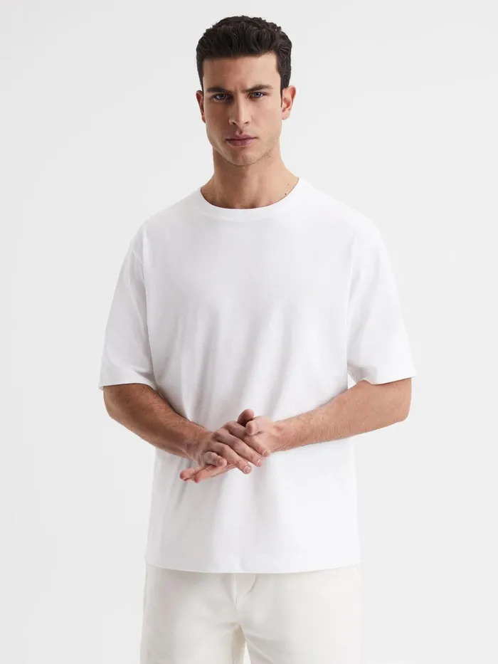 Men Reiss TShirts Tate Oversized Garment Dye TShirt White