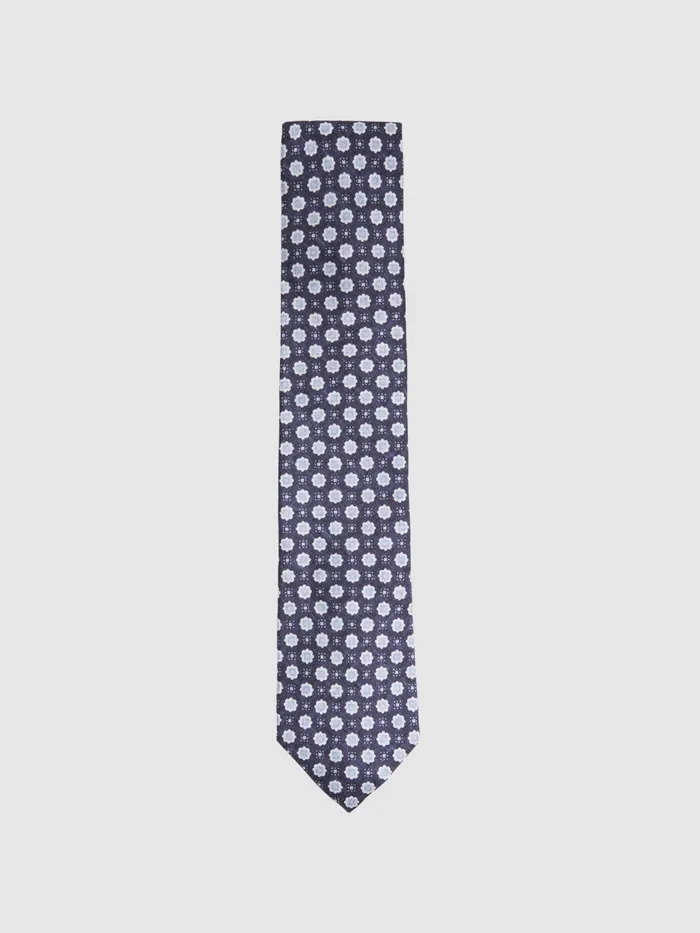 Men Reiss Ties and Pocket Squares Basilica Silk Floral Print Tie Eclipse Blue