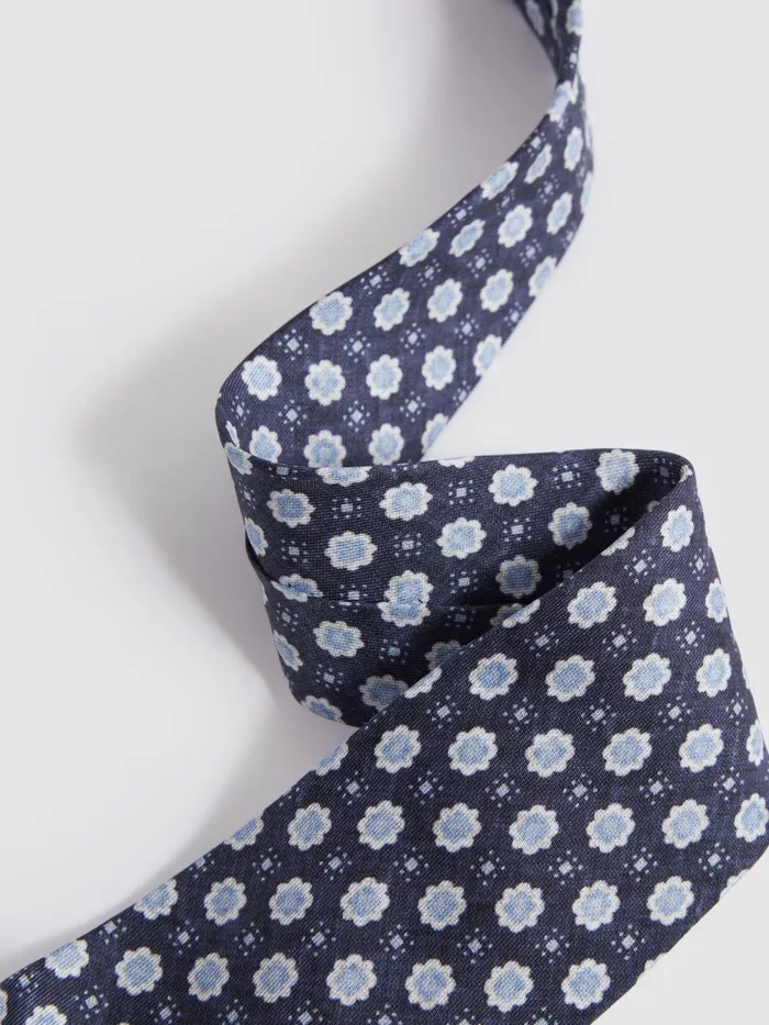 Men Reiss Ties and Pocket Squares Basilica Silk Floral Print Tie Eclipse Blue