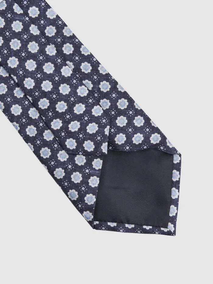 Men Reiss Ties and Pocket Squares Basilica Silk Floral Print Tie Eclipse Blue