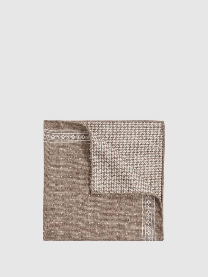Men Reiss Ties and Pocket Squares Cataldo Silk Reversible Pocket Square Brown Melange