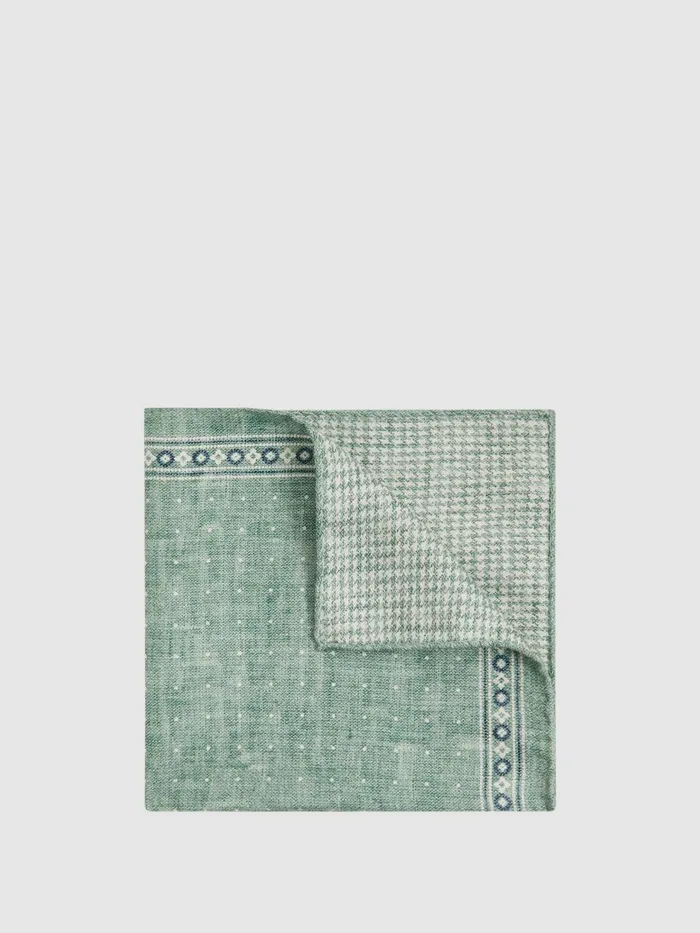 Men Reiss Ties and Pocket Squares Cataldo Silk Reversible Pocket Square Pistachio Melange