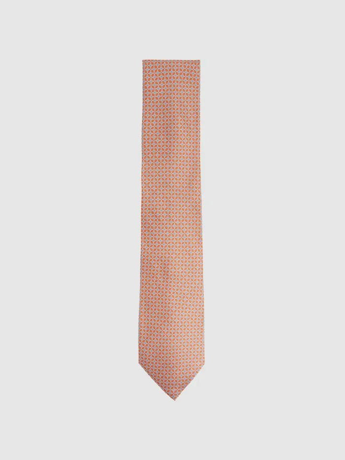 Men Reiss Ties and Pocket Squares Como Silk Geometric Print Tie Bright Orange