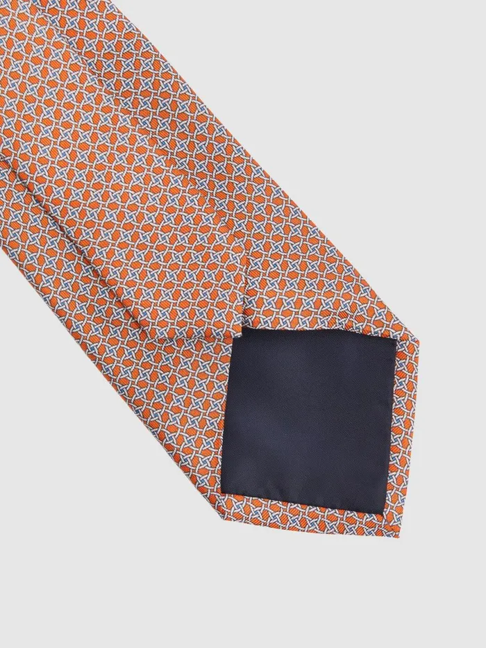 Men Reiss Ties and Pocket Squares Como Silk Geometric Print Tie Bright Orange