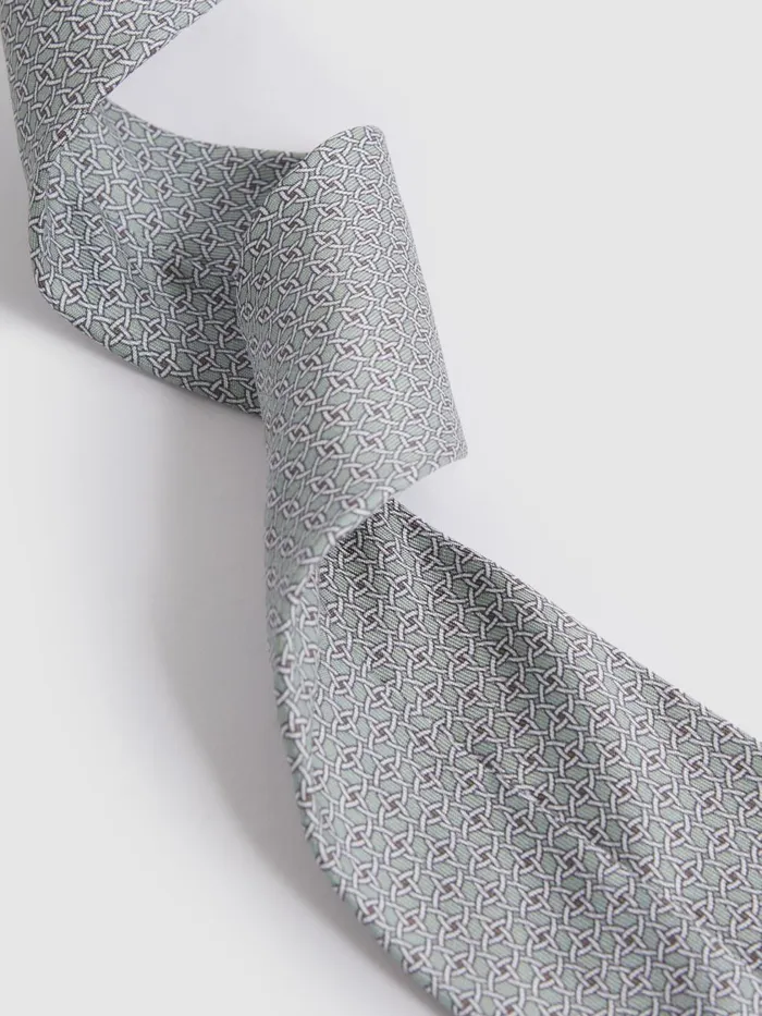 Men Reiss Ties and Pocket Squares Como Silk Geometric Print Tie Pistachio
