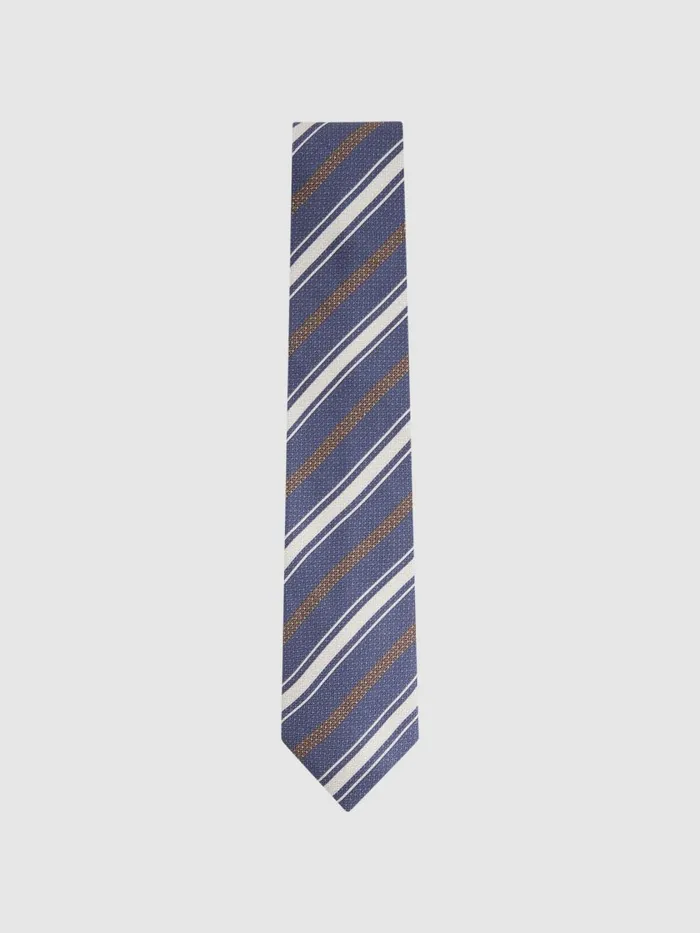 Men Reiss Ties and Pocket Squares Duomo Silk Striped Tie Indigo