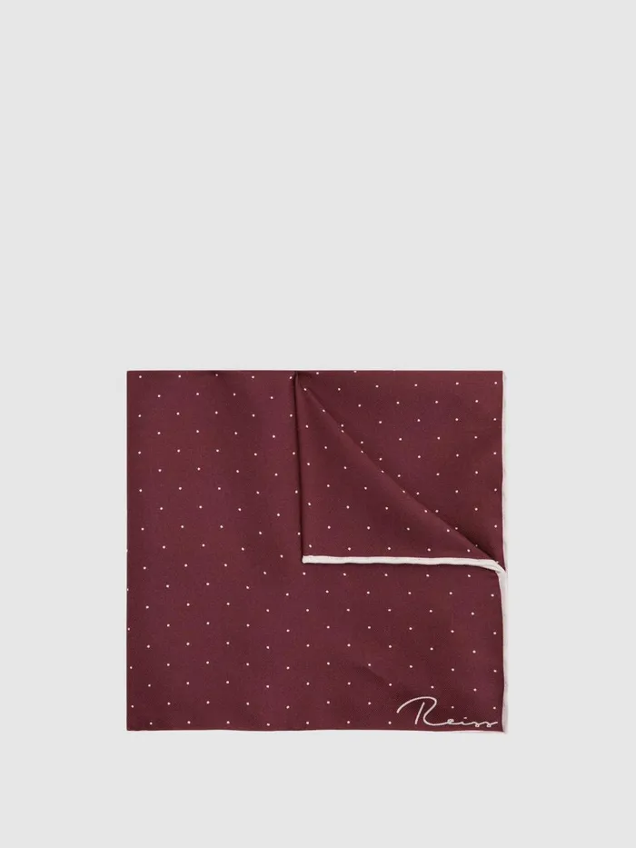 Men Reiss Ties and Pocket Squares Liam Polka Dot Silk Pocket Square Burgundy