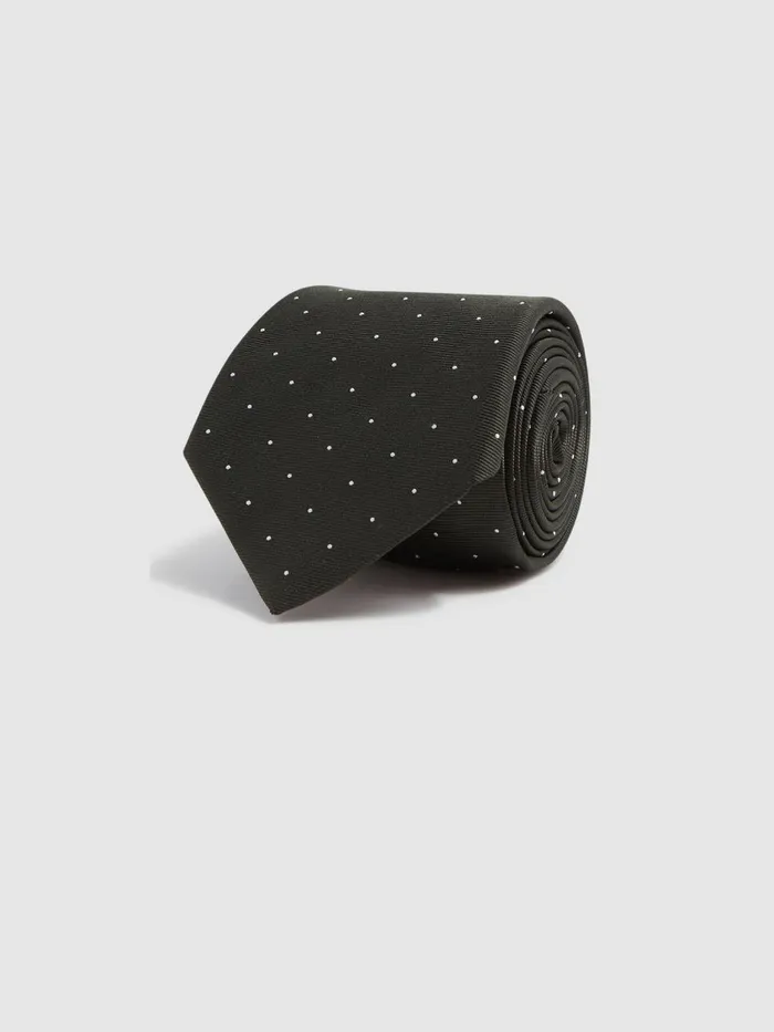 Men Reiss Ties and Pocket Squares Liam Silk Polka Dot Tie Dark Green