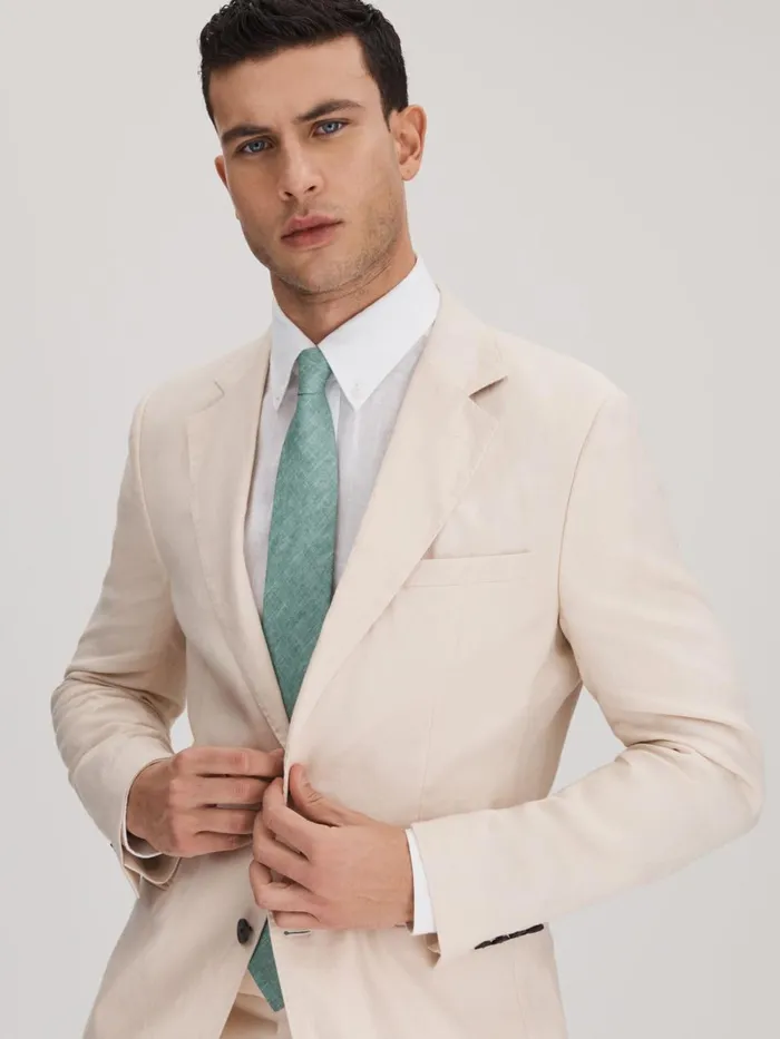 Men Reiss Ties and Pocket Squares Vitali Linen Tie Pistachio Melange