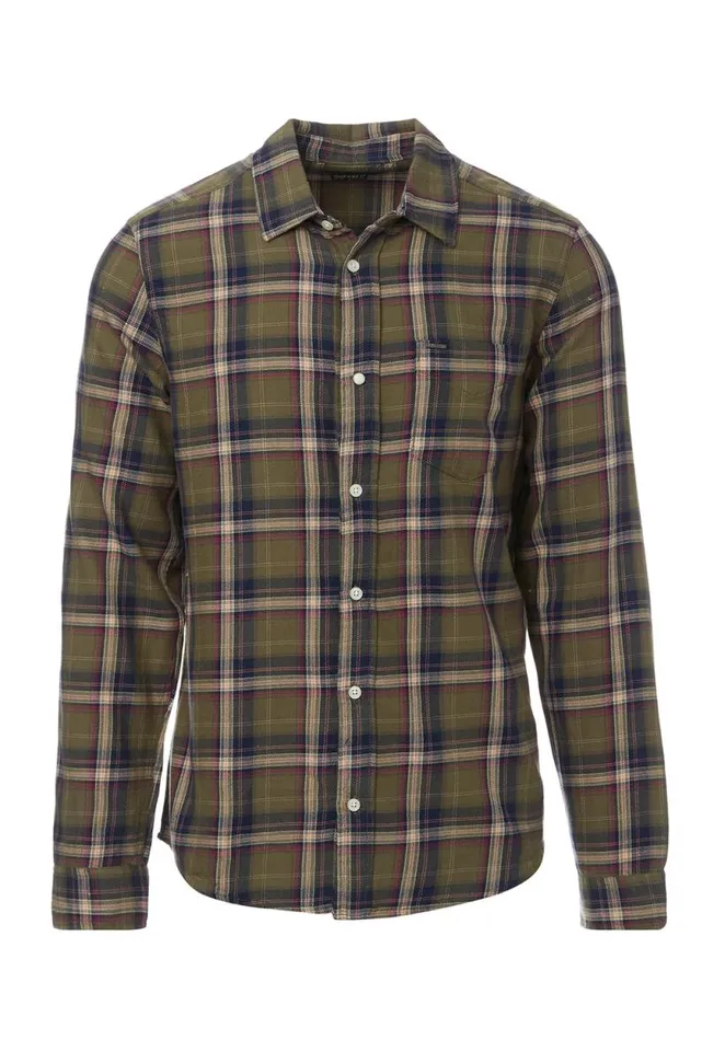 Men Sago Green LongSleeve Mens Shirt Burnt Olive Buffalo David Bitton Shirts