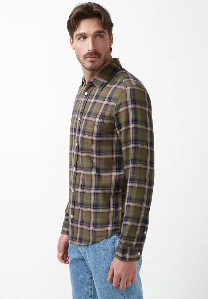 Men Sago Green LongSleeve Mens Shirt Burnt Olive Buffalo David Bitton Shirts