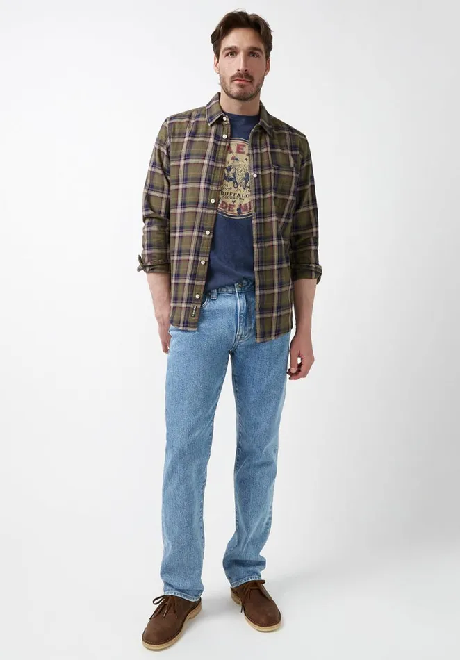 Men Sago Green LongSleeve Mens Shirt Burnt Olive Buffalo David Bitton Shirts