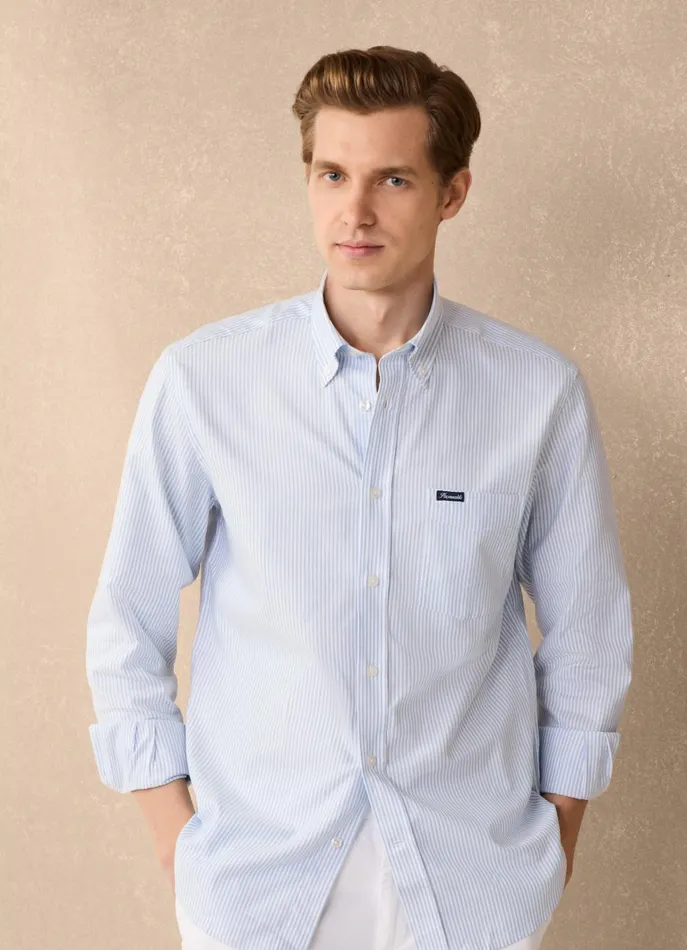 Men Shirts Faonnable Regular Fit Bengal Striped Oxford Shirt Horizon Blue