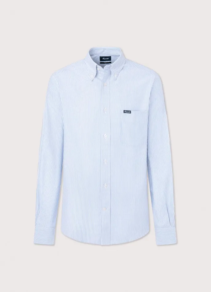Men Shirts Faonnable Regular Fit Bengal Striped Oxford Shirt Horizon Blue