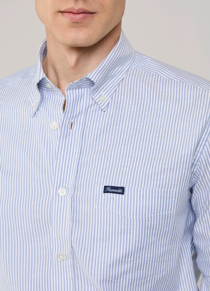 Men Shirts Faonnable Regular Fit Bengal Striped Oxford Shirt Naval Blue
