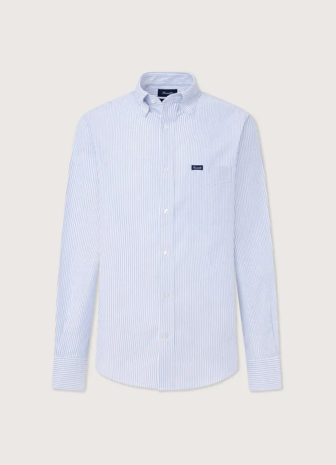 Men Shirts Faonnable Regular Fit Bengal Striped Oxford Shirt Naval Blue