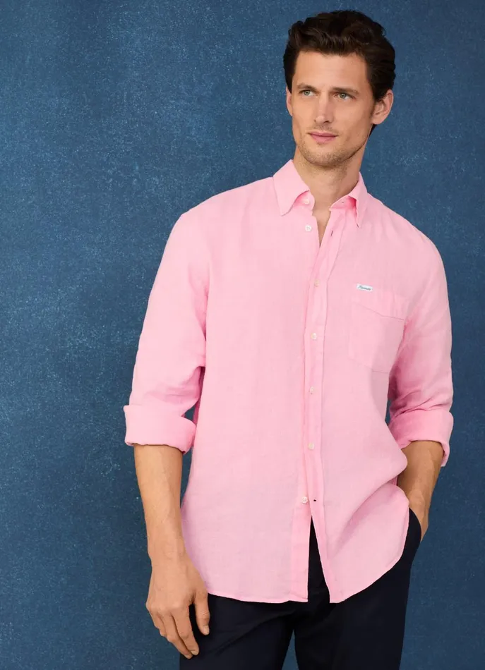Men Shirts Faonnable Regular Fit Linen Shirt Magenta Purple