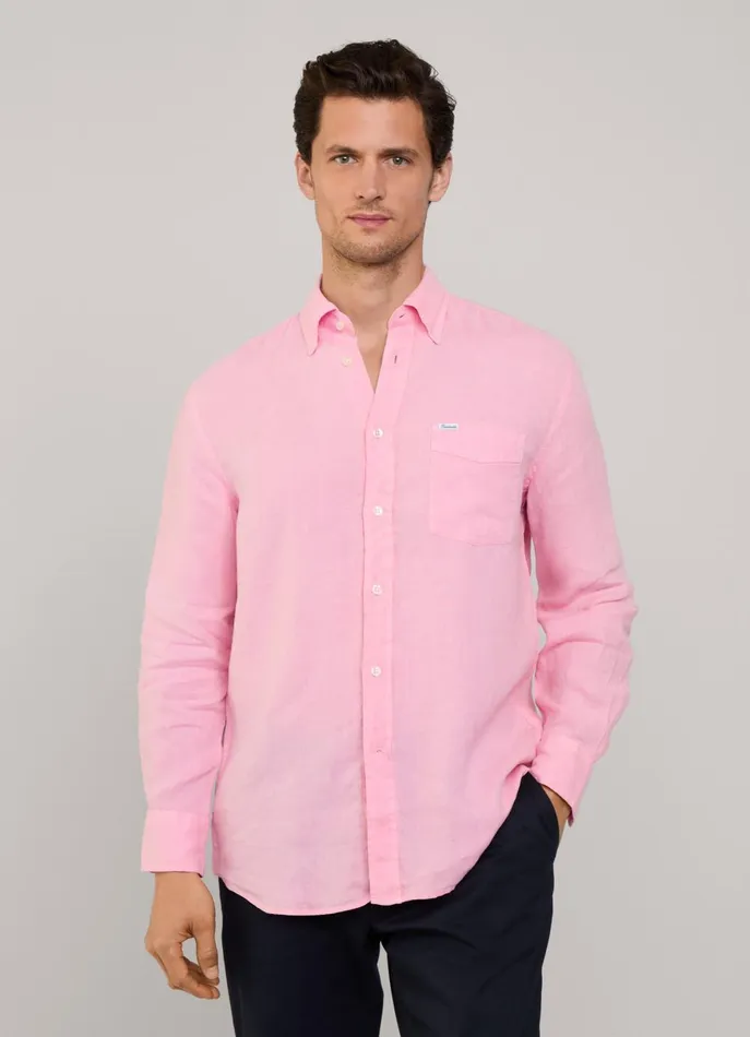 Men Shirts Faonnable Regular Fit Linen Shirt Magenta Purple