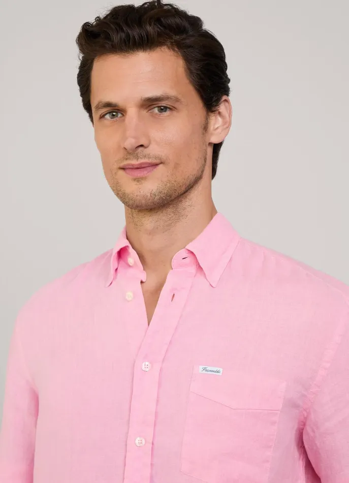 Men Shirts Faonnable Regular Fit Linen Shirt Magenta Purple