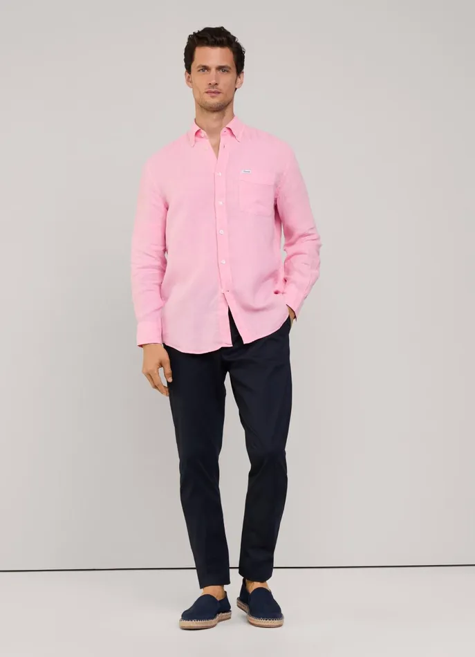 Men Shirts Faonnable Regular Fit Linen Shirt Magenta Purple
