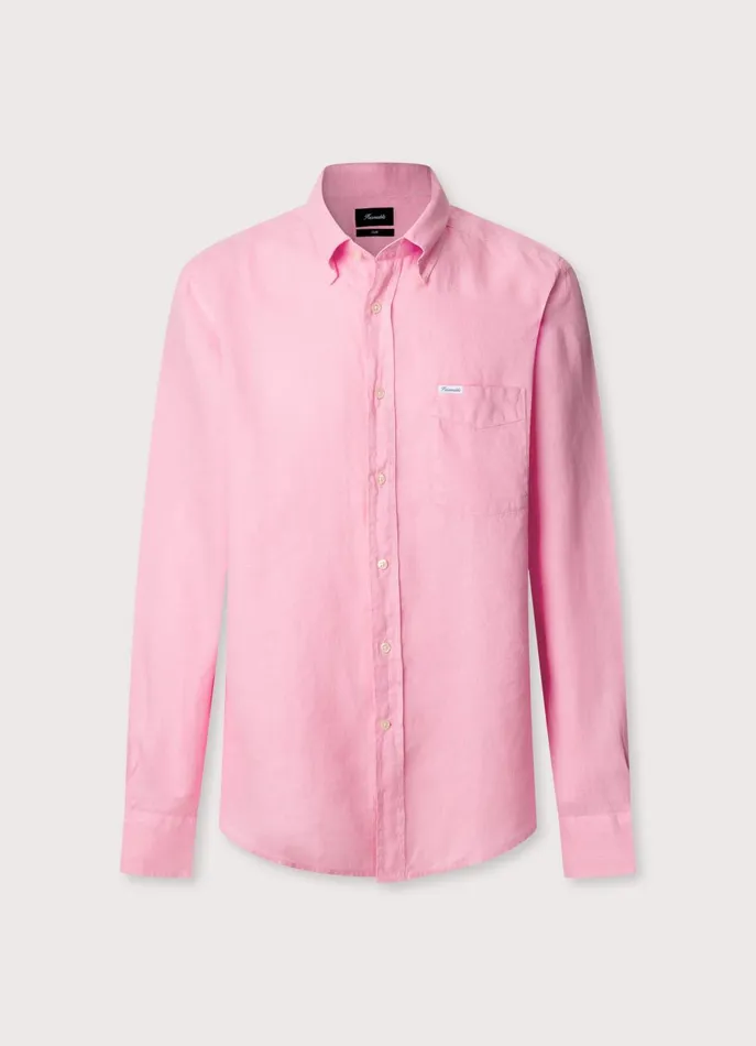 Men Shirts Faonnable Regular Fit Linen Shirt Magenta Purple