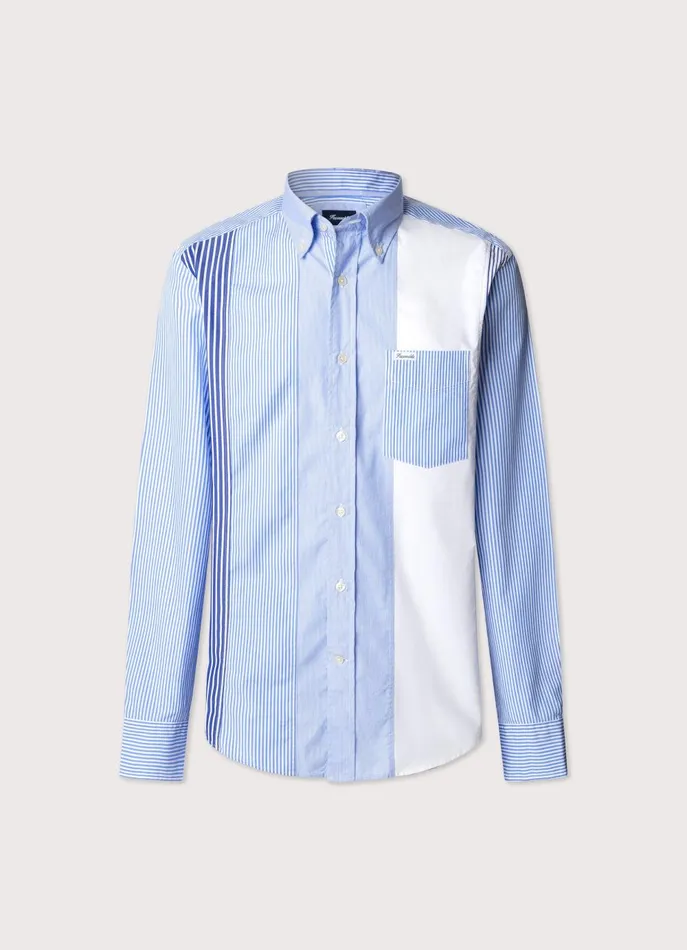Men Shirts Faonnable Regular Fit Striped Poplin Shirt Horizon Blue