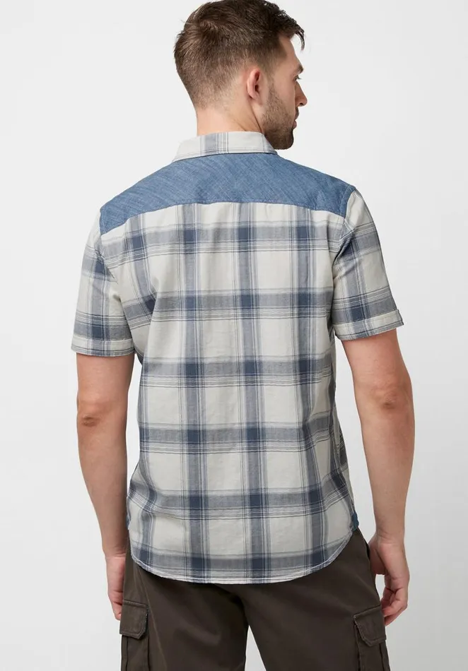 Men Short Sleeves Sage Chambray and Plaid Shirt Milk Buffalo David Bitton Shirts
