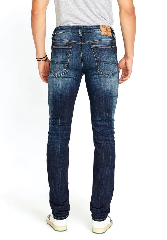 Men Slim Ash Crinkled Blue Jeans Indigo Buffalo David Bitton Slim Ash