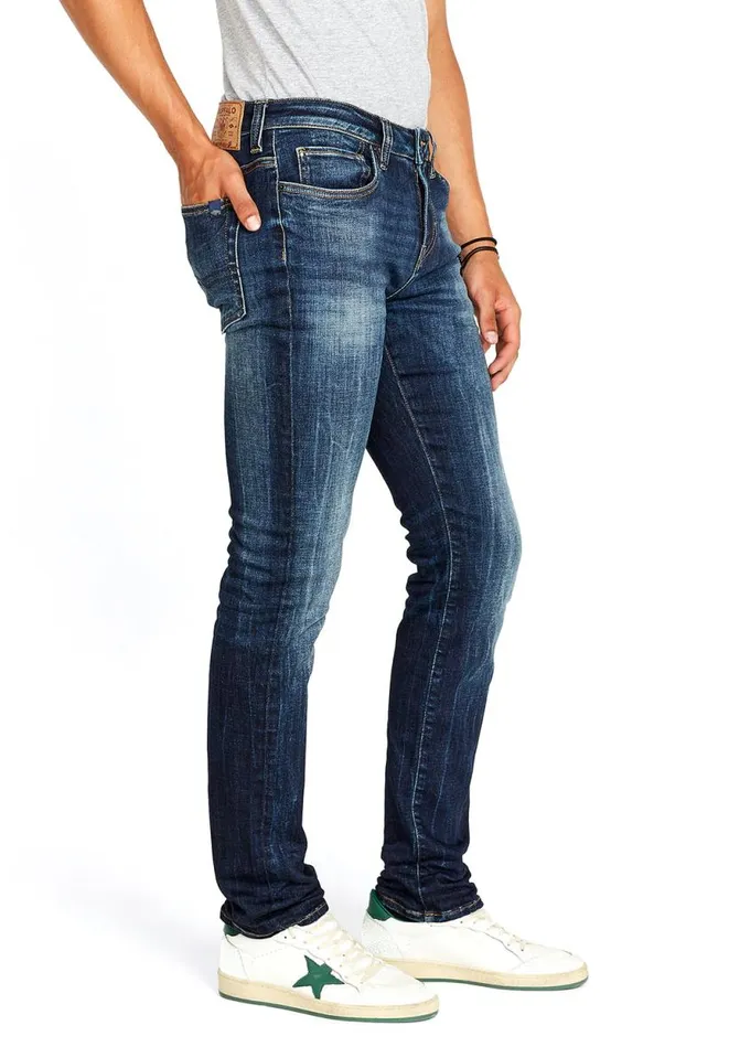 Men Slim Ash Crinkled Blue Jeans Indigo Buffalo David Bitton Slim Ash