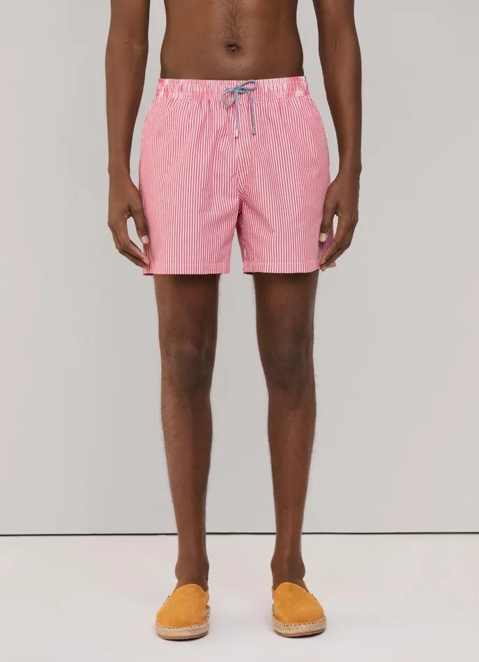 Men Swimwear Faonnable Striped Seersucker Swim Shorts Poster Red
