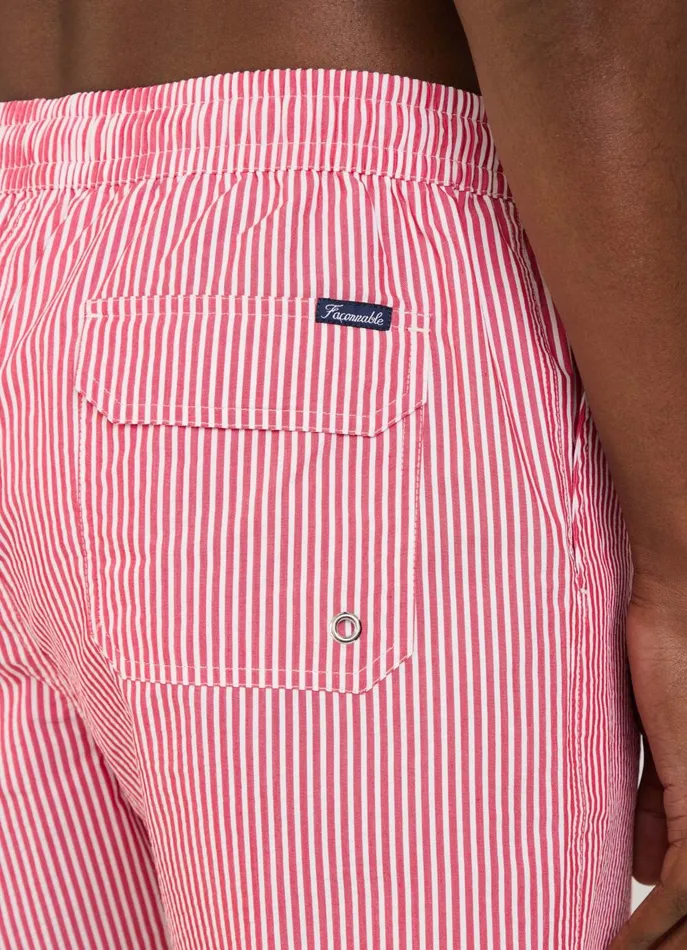 Men Swimwear Faonnable Striped Seersucker Swim Shorts Poster Red