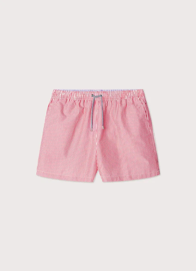 Men Swimwear Faonnable Striped Seersucker Swim Shorts Poster Red