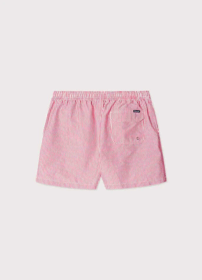 Men Swimwear Faonnable Striped Seersucker Swim Shorts Poster Red