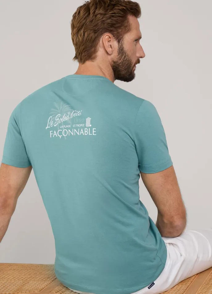 Men TShirts and Sweatshirts Faonnable Regular Fit Palm Tree TShirt Meadow Blue