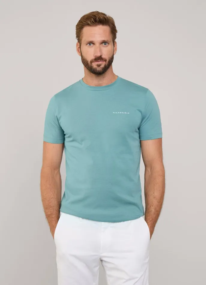 Men TShirts and Sweatshirts Faonnable Regular Fit Palm Tree TShirt Meadow Blue