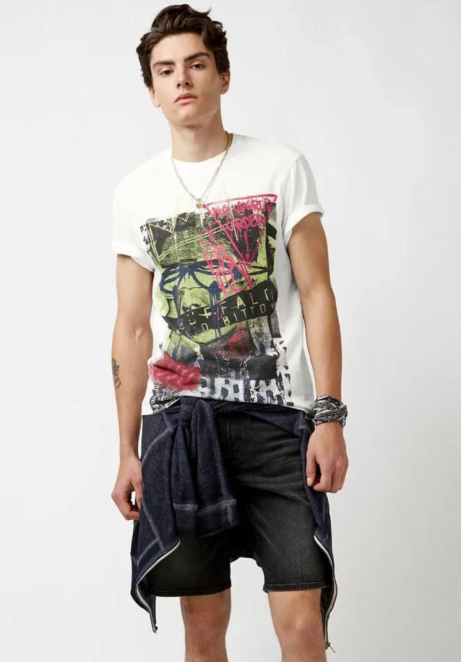 Men Tofy Collage Spray Paint Graphic TShirt Milk Buffalo David Bitton Tops and Tees